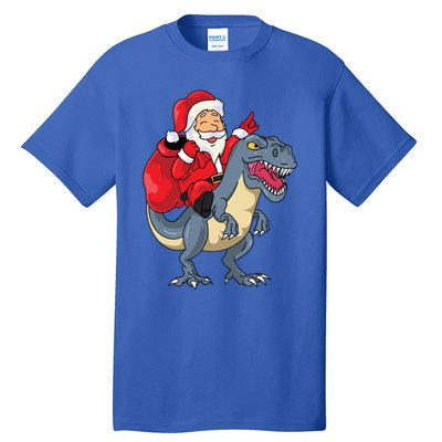 Santa Claus Riding Trex Dinosaur Christmas Dino Tree Rex Gift Tall T-Shirt