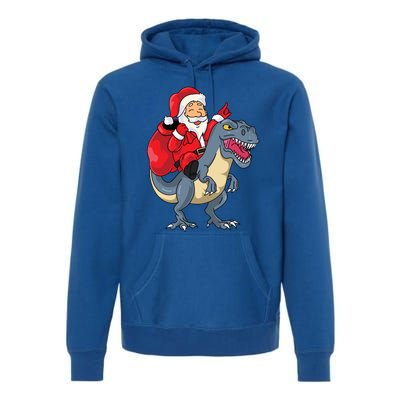 Santa Claus Riding Trex Dinosaur Christmas Dino Tree Rex Gift Premium Hoodie