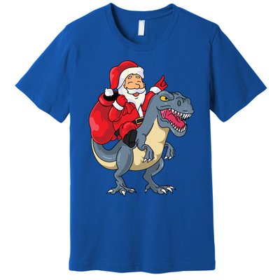 Santa Claus Riding Trex Dinosaur Christmas Dino Tree Rex Gift Premium T-Shirt