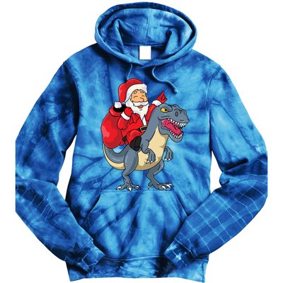 Santa Claus Riding Trex Dinosaur Christmas Dino Tree Rex Gift Tie Dye Hoodie