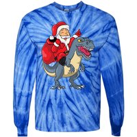 Santa Claus Riding Trex Dinosaur Christmas Dino Tree Rex Gift Tie-Dye Long Sleeve Shirt