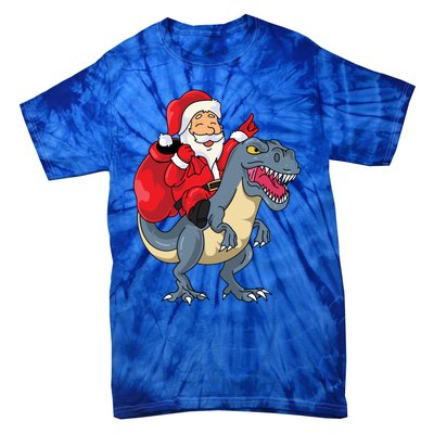 Santa Claus Riding Trex Dinosaur Christmas Dino Tree Rex Gift Tie-Dye T-Shirt