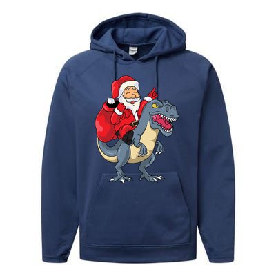 Santa Claus Riding Trex Dinosaur Christmas Dino Tree Rex Gift Performance Fleece Hoodie