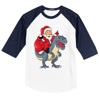 Santa Claus Riding Trex Dinosaur Christmas Dino Tree Rex Gift Baseball Sleeve Shirt