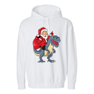 Santa Claus Riding Trex Dinosaur Christmas Dino Tree Rex Gift Garment-Dyed Fleece Hoodie