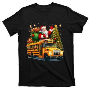 Santa Claus Riding School Bus Driver Christmas Tree Graphic T-Shirt