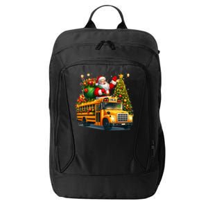 Santa Claus Riding School Bus Driver Christmas Tree Graphic City Backpack