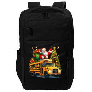 Santa Claus Riding School Bus Driver Christmas Tree Graphic Impact Tech Backpack