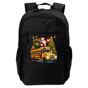 Santa Claus Riding School Bus Driver Christmas Tree Graphic Daily Commute Backpack