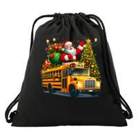 Santa Claus Riding School Bus Driver Christmas Tree Graphic Drawstring Bag