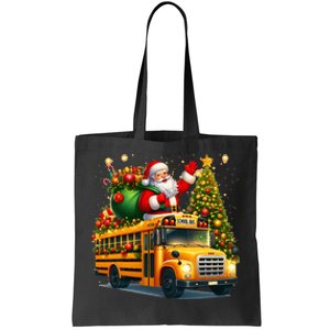 Santa Claus Riding School Bus Driver Christmas Tree Graphic Tote Bag