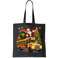 Santa Claus Riding School Bus Driver Christmas Tree Graphic Tote Bag