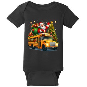 Santa Claus Riding School Bus Driver Christmas Tree Graphic Baby Bodysuit