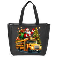 Santa Claus Riding School Bus Driver Christmas Tree Graphic Zip Tote Bag