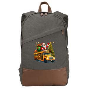 Santa Claus Riding School Bus Driver Christmas Tree Graphic Cotton Canvas Backpack