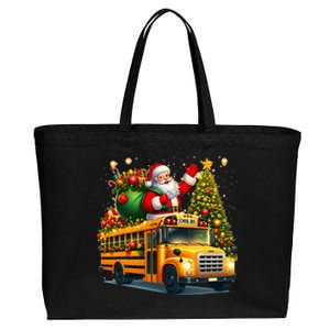 Santa Claus Riding School Bus Driver Christmas Tree Graphic Cotton Canvas Jumbo Tote