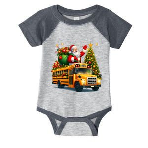 Santa Claus Riding School Bus Driver Christmas Tree Graphic Infant Baby Jersey Bodysuit