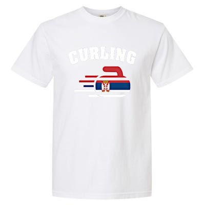 Serbia Curling Rock Sport Fans Serbian Curlers Winter Sports Cool Gift Garment-Dyed Heavyweight T-Shirt