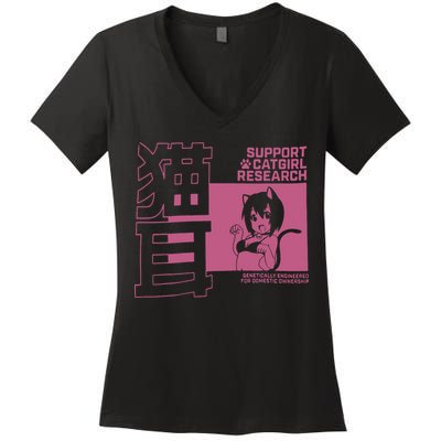 Support Catgirl Research Anime Japan Women's V-Neck T-Shirt