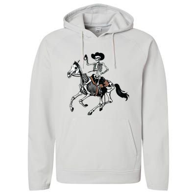 Skeleton Cowboy Riding Horse Halloween Rider Costume Vneck Performance Fleece Hoodie