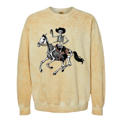 Skeleton Cowboy Riding Horse Halloween Rider Costume Vneck Colorblast Crewneck Sweatshirt