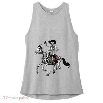 Skeleton Cowboy Riding Horse Halloween Rider Costume Vneck Ladies PosiCharge Tri-Blend Wicking Tank