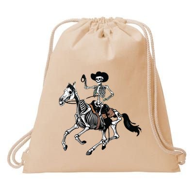 Skeleton Cowboy Riding Horse Halloween Rider Costume Vneck Drawstring Bag