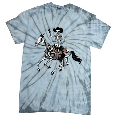 Skeleton Cowboy Riding Horse Halloween Rider Costume Vneck Tie-Dye T-Shirt