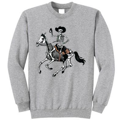 Skeleton Cowboy Riding Horse Halloween Rider Costume Vneck Tall Sweatshirt