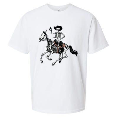 Skeleton Cowboy Riding Horse Halloween Rider Costume Vneck Sueded Cloud Jersey T-Shirt