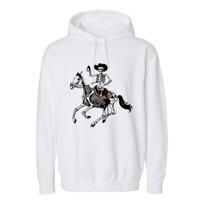 Skeleton Cowboy Riding Horse Halloween Rider Costume Vneck Garment-Dyed Fleece Hoodie