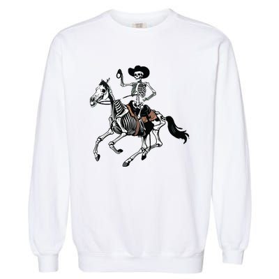 Skeleton Cowboy Riding Horse Halloween Rider Costume Vneck Garment-Dyed Sweatshirt