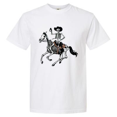 Skeleton Cowboy Riding Horse Halloween Rider Costume Vneck Garment-Dyed Heavyweight T-Shirt