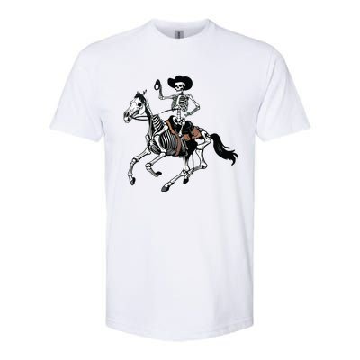 Skeleton Cowboy Riding Horse Halloween Rider Costume Vneck Softstyle CVC T-Shirt