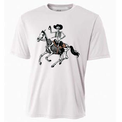 Skeleton Cowboy Riding Horse Halloween Rider Costume Vneck Cooling Performance Crew T-Shirt