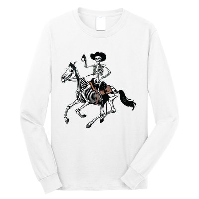 Skeleton Cowboy Riding Horse Halloween Rider Costume Vneck Long Sleeve Shirt