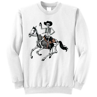 Skeleton Cowboy Riding Horse Halloween Rider Costume Vneck Sweatshirt