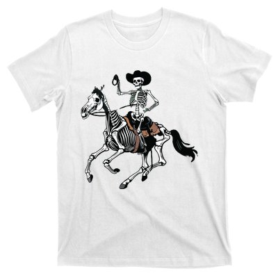 Skeleton Cowboy Riding Horse Halloween Rider Costume Vneck T-Shirt