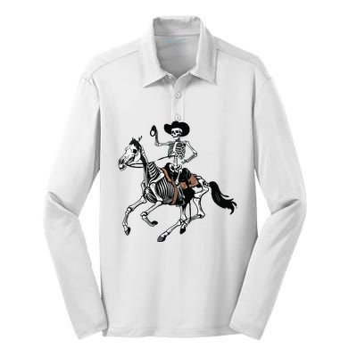 Skeleton Cowboy Riding Horse Halloween Rider Costume Vneck Silk Touch Performance Long Sleeve Polo