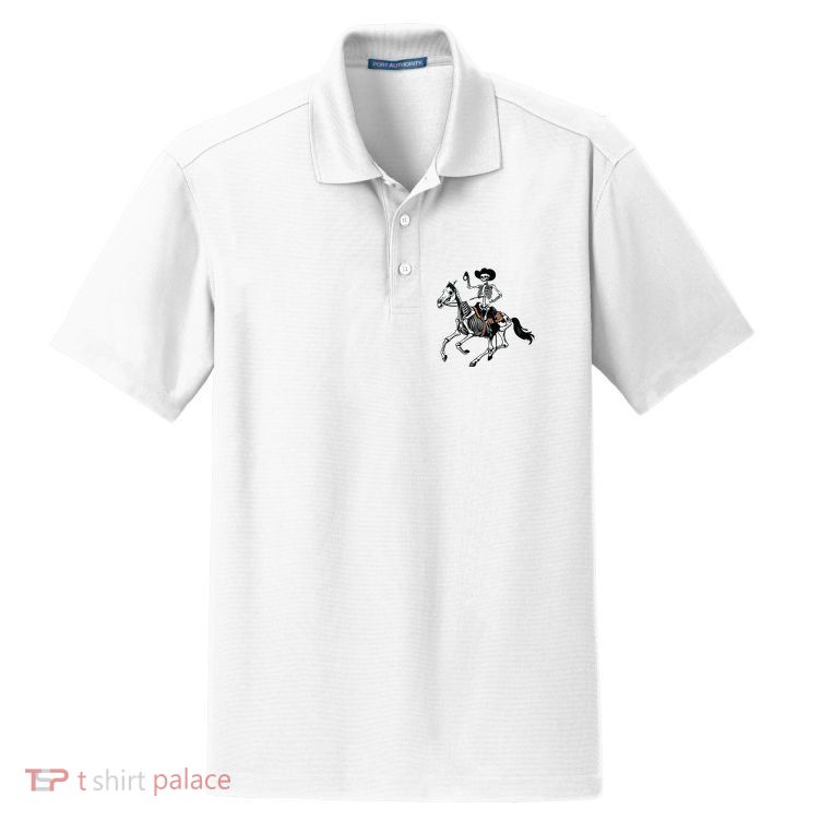 Skeleton Cowboy Riding Horse Halloween Rider Costume Vneck Dry Zone Grid Polo