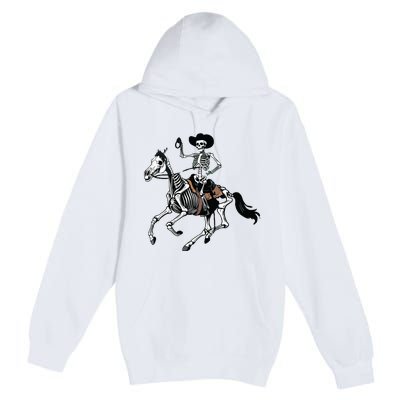 Skeleton Cowboy Riding Horse Halloween Rider Costume Vneck Premium Pullover Hoodie