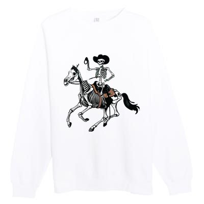 Skeleton Cowboy Riding Horse Halloween Rider Costume Vneck Premium Crewneck Sweatshirt