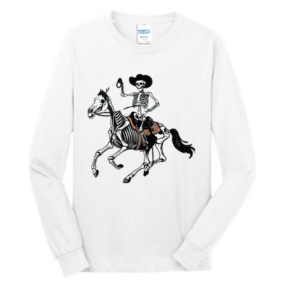 Skeleton Cowboy Riding Horse Halloween Rider Costume Vneck Tall Long Sleeve T-Shirt