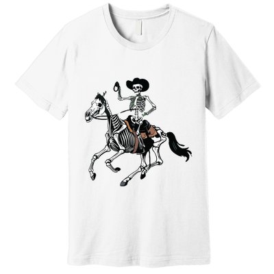 Skeleton Cowboy Riding Horse Halloween Rider Costume Vneck Premium T-Shirt