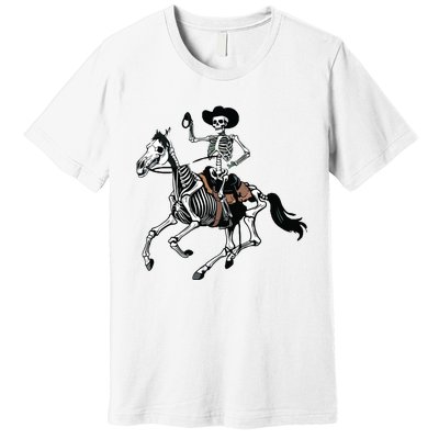 Skeleton Cowboy Riding Horse Halloween Rider Costume Vneck Premium T-Shirt