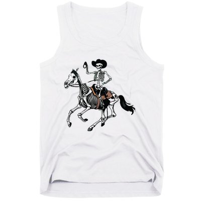 Skeleton Cowboy Riding Horse Halloween Rider Costume Vneck Tank Top