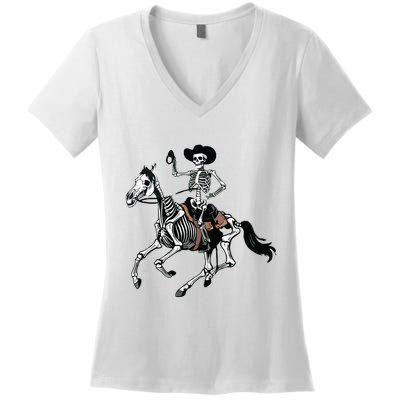 Skeleton Cowboy Riding Horse Halloween Rider Costume Vneck Women's V-Neck T-Shirt