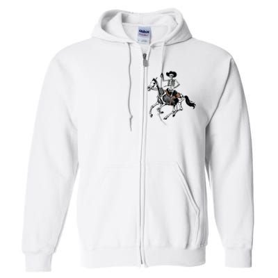 Skeleton Cowboy Riding Horse Halloween Rider Costume Vneck Full Zip Hoodie