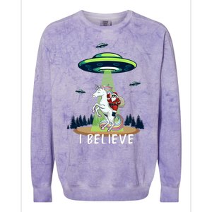 Santa Claus Riding Unicorn Alien Space Ufo Christmas Design Colorblast Crewneck Sweatshirt