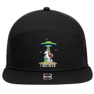 Santa Claus Riding Unicorn Alien Space Ufo Christmas Design 7 Panel Mesh Trucker Snapback Hat